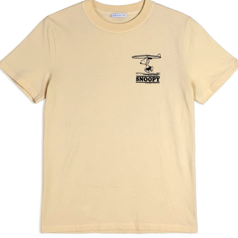 Sandro x Peanuts Snoopy Surf's Up! Men's XS Yellow T-Shirt Surfing Beach Luxury